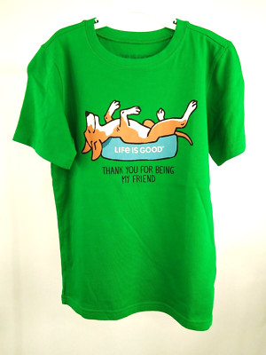 Life is Good Kid Short Sleeve Crusher Tee Thank You Dog Green
