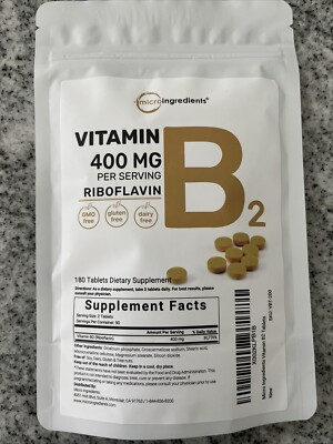 Microingredients Vitamin B2 Riboflavin 400mg Per Serving Exp. 8/31/25