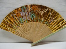 Asian Hand Painted Gold Flower Floral Hand Held Folding Fan Fan41