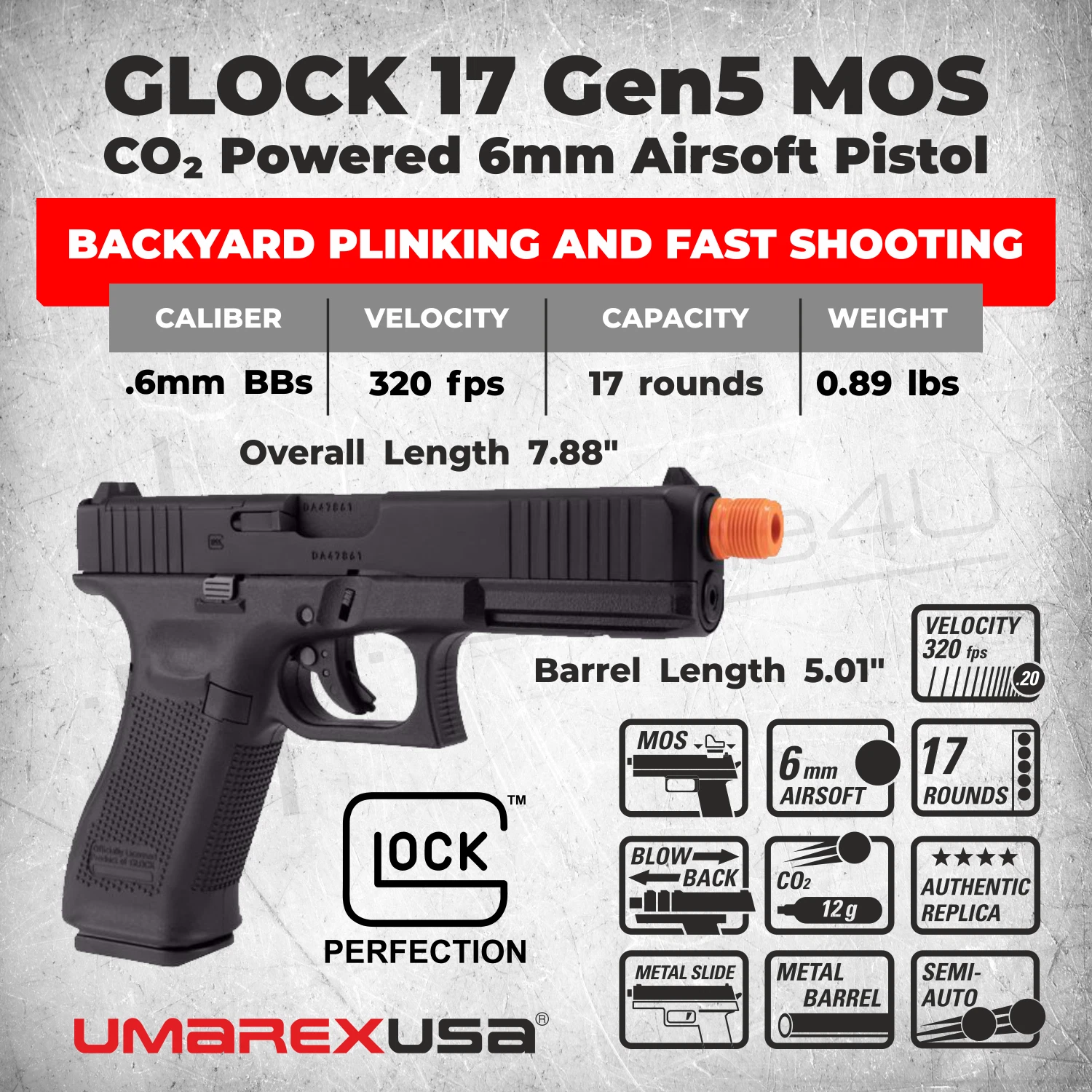 Umarex Glock 17 Gen 5 CO2 MOS Black Blowback Airsoft Pistol w/CO2