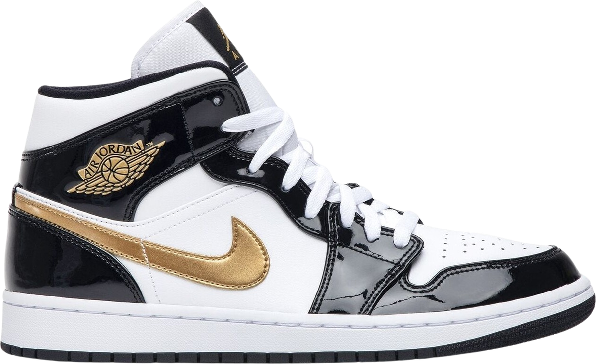 Size 9.5 - Size 11 - Jordan 1 Mid SE Patent Black Gold