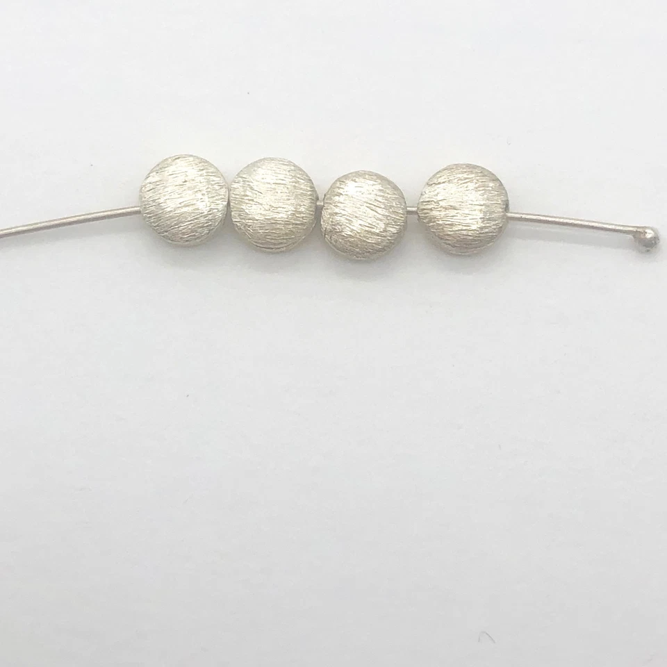 Designer Brushed Solid Sterling Silver Round Flat Beads | 6x2.5mm | 4 Beads | - Image 4 of 4