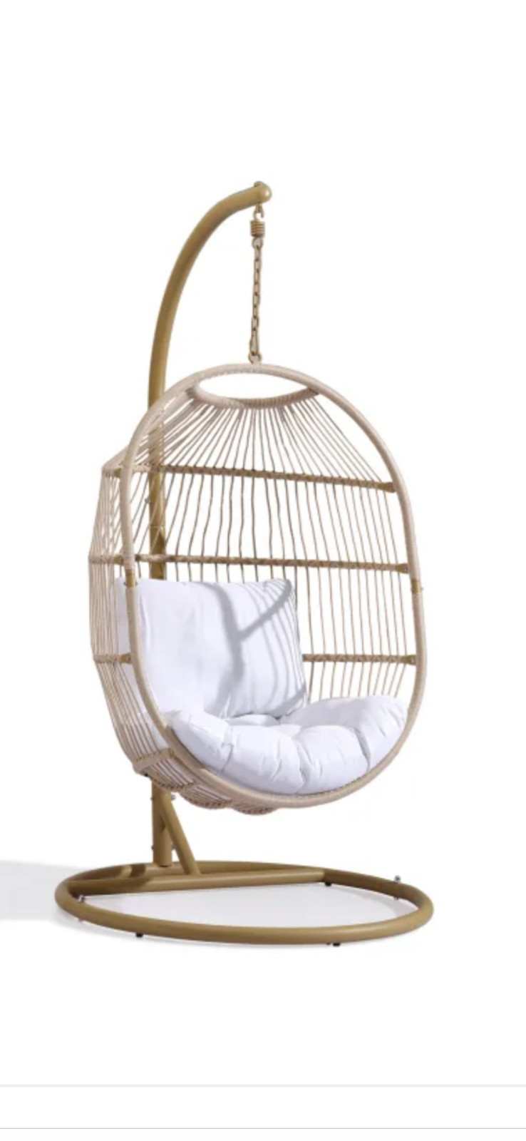 Fauteuil suspendu type oeuf EKLOZ acier, blanc, comme neuf