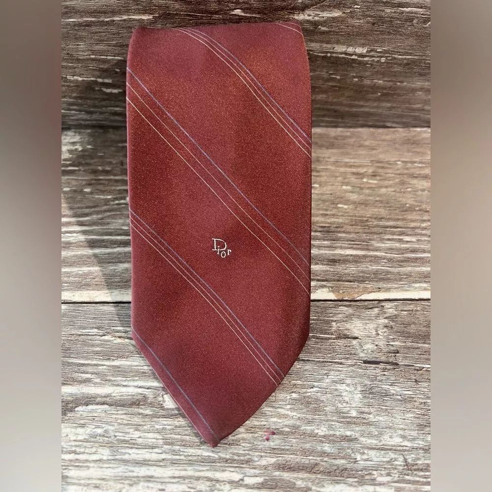 Christian Dior cravate formelle homme cravate business vintage marron rayé Italie