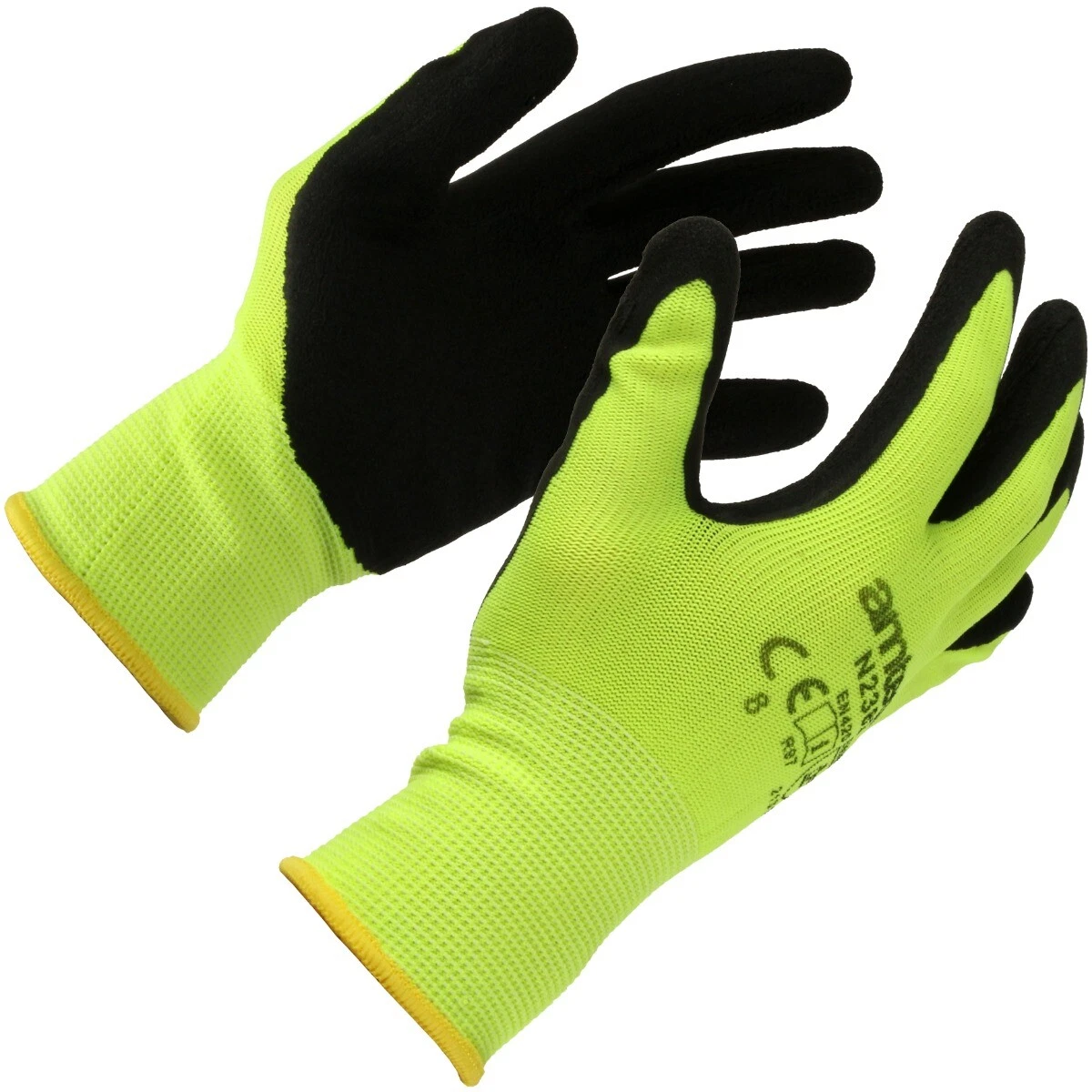 HI VIS SAFETY GLOVES Latex Coated Lightweight Polyester Work DIY