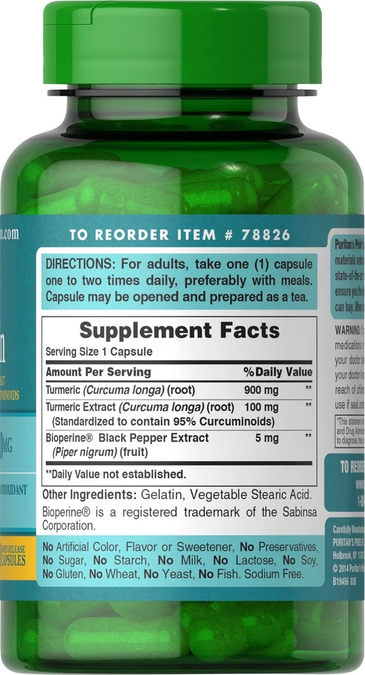 	Curcumina de cúrcuma Puritans Pride 1000 mg con Bioperine 60 cápsulas	 Foto 3 de 4