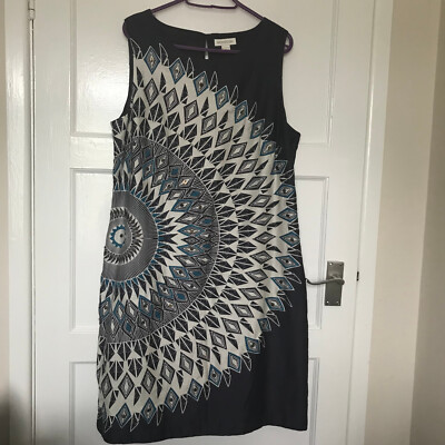 Monsoon Purple Geometric Midi Dress UK Size 14 Sleeveless Sequin
