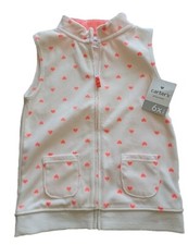 Carter's Fleece Vest- Girls 6x White Pink Hearts Valentines Brand New 24