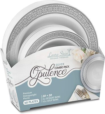 Laura Stein Designer Tableware Set 40 Disposable Plastic Party Bowls 5oz & 12oz