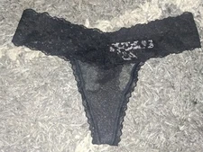 Vs floral Lace & Shine Mesh Thong NEW SIZE Small Black Shimmer