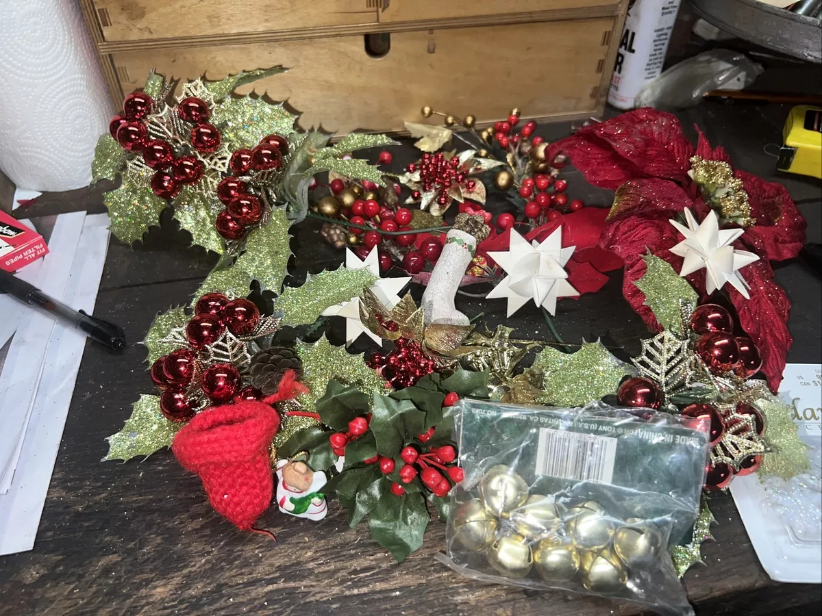 Lot Of Christmas Floral Picks & A Variety Of Wreath Making Decorations