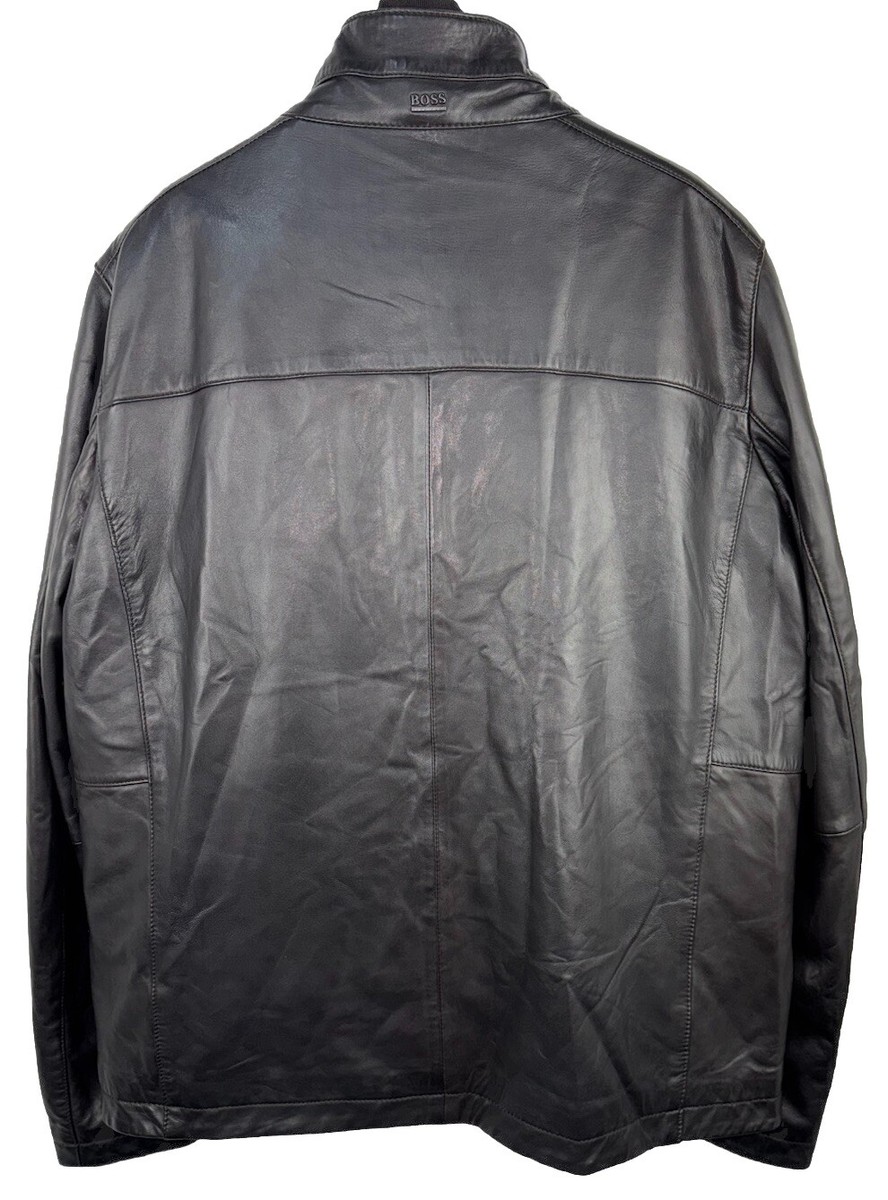 HUGO BOSS Dark Brown Leather Jacket size 56 XXL Mens Morano Rrp