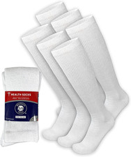 6 Pairs of Diabetic Over The Calf - Knee High Cotton Socks White - 6 Pairs Fi...