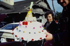 1980s Outdoor Birthday Party LaSandra Cake Popeye Hat Woman 35mm Slide