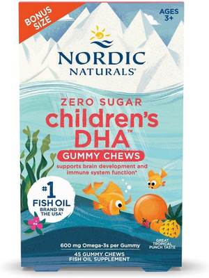 Zero Sugar Children S DHA Gummy Chews, Tropical Punch - 45 Gummy Chews for Kids 