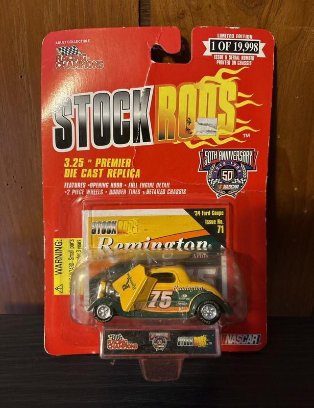 Racing Champions Stock Rods 1934 Ford Coupe Remington #75 Diecast 3.25"