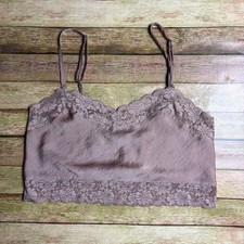 Brandy Melville Satin Lace Trim Cami Tank Top Peach Pink Cropped One Size