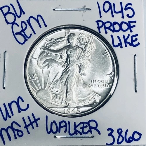 1945 BU UNCIRCULATED WALKING LIBERTY SILVER HALF DOLLAR AUTHENTIC U.S. MINT 3860