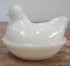 Hazel Atlas Opalescent White Milk Glass Hen On Nest Covered Dish Vintage