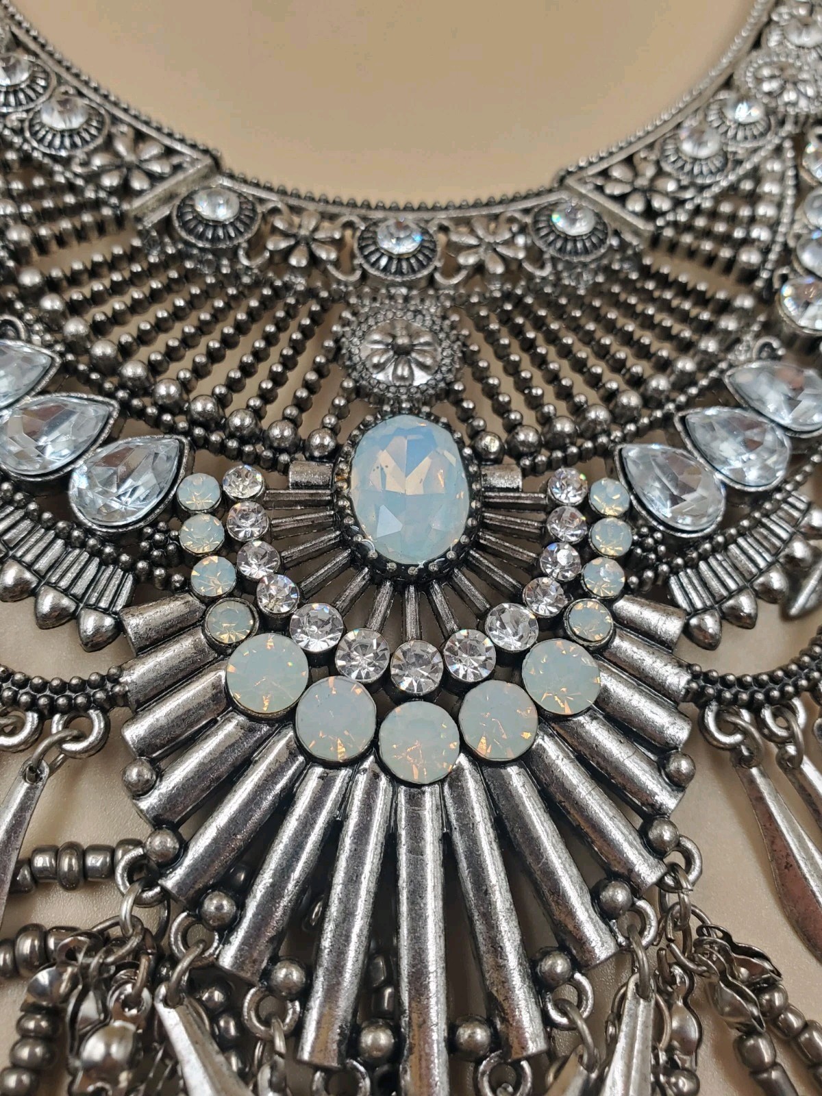 Large Statement Necklace Boho Beaded Rhinestone S… - image 9