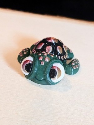 Adorable Green Pink and Gold Articulated Sea Turtle Toy With Movable Flippers
