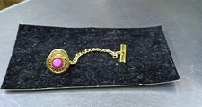 Vintage Gold Filled Pink Star Sapphire Tie Tack Pin With Chain