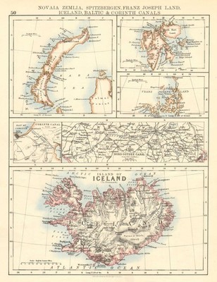 ARKTISCHE INSELN.Island Spitzbergen Franz Josef Land Nowaja Semlja 1899 alte Karte
