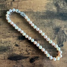 David Yurman Bijoux Pastel Pink & White Pearl Necklace w/ Diamonds - 9mm - 16"