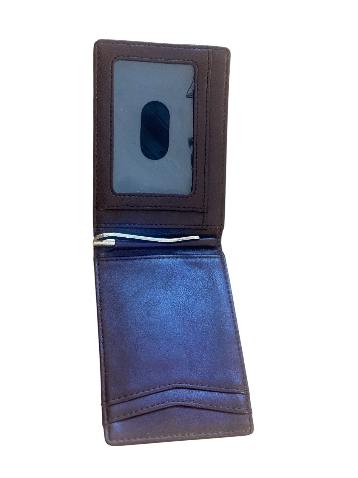 RUNBOX Slim RFID Brown Leather Wallet Money Clip Bifold Card Slots Pre‑Owned