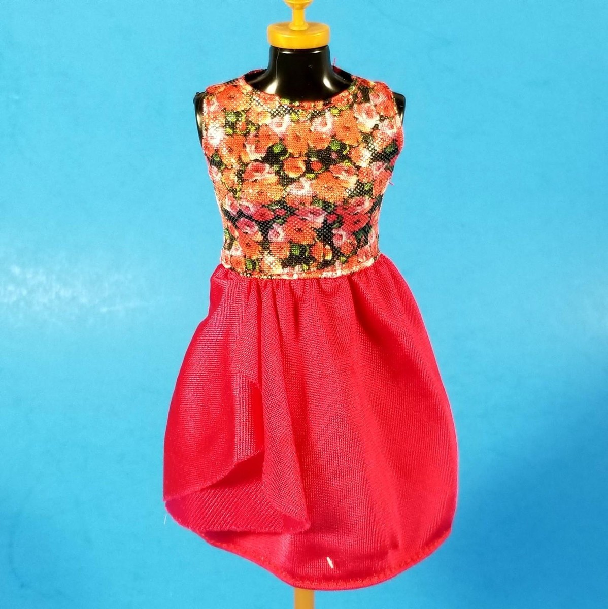 NEW Barbie Fashionistas Dress Pink Red Flowers Floral Ruffled Layered  Sleeveless