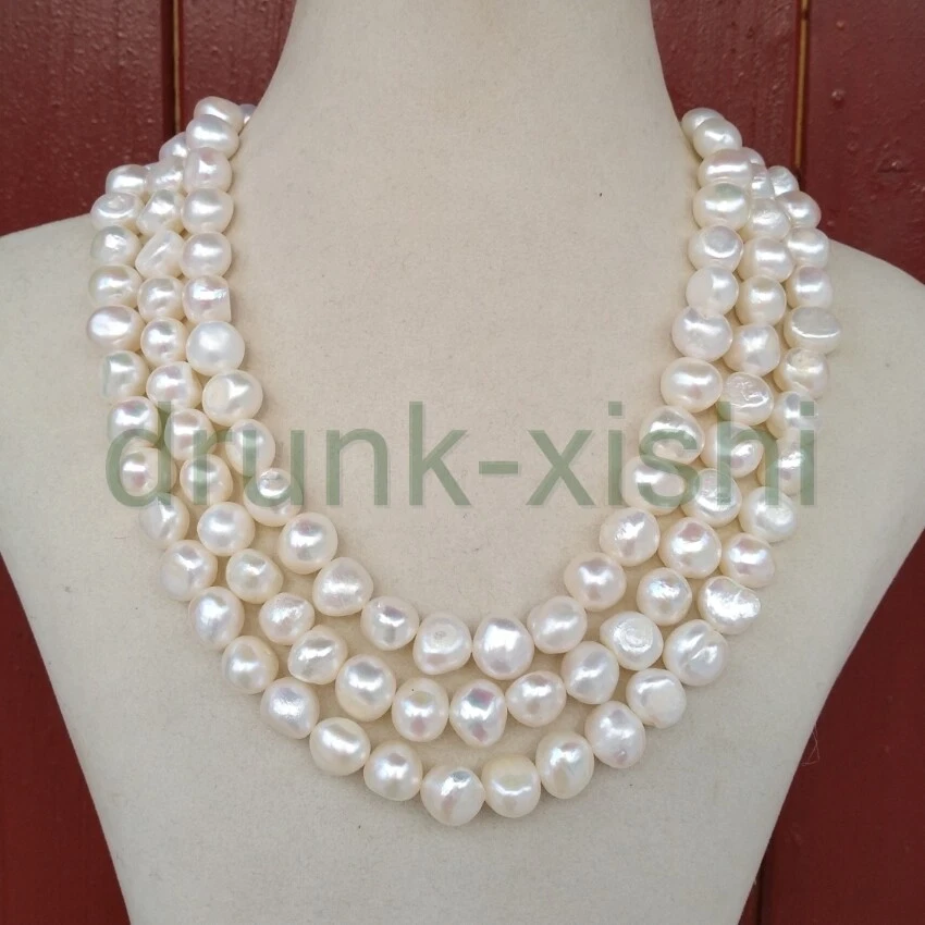 Dainty 50" Natural White AAA South Sea Baroque Pearl Necklace 14k Gold P Clasp  - Image 3 of 4