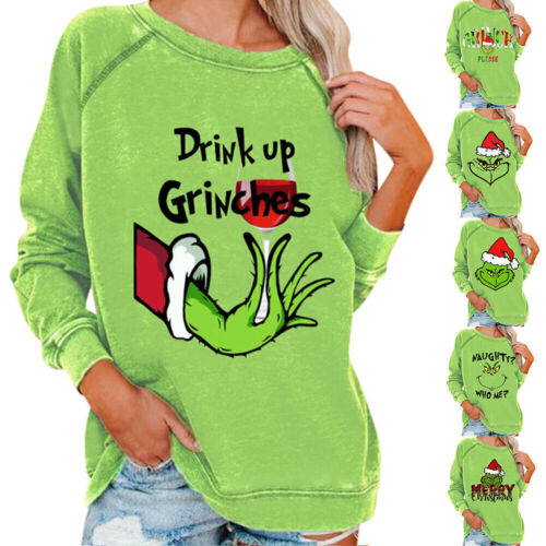 Damen Christmas Sweatshirt Green Monster Grinch‘s Winter Long Sleeve Pullovers - Picture 1 of 18