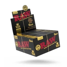 💛 50 X RAW BLACK CLASSIC KING SIZE " WIDE " ROLLING PAPERS 💚 50 PACK FULL BOX