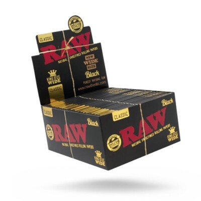   50 X RAW BLACK CLASSIC KING SIZE '' WIDE '' ROLLING PAPERS   50 PACK FULL BOX