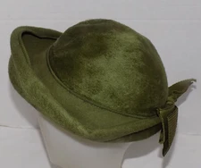 Vintage 50s Olive Green Felt Fur Hat Gwenn Pennington Size 22