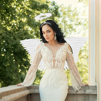 Angel Wings and Halo for Adult Feather Angel Costume for Women Kids Girls  Hallow | eBay