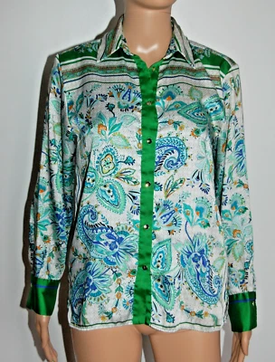 Chemise manches longues toucher satiné vert vintage imprimé floral Zara XS / 34 - Photo 1/2