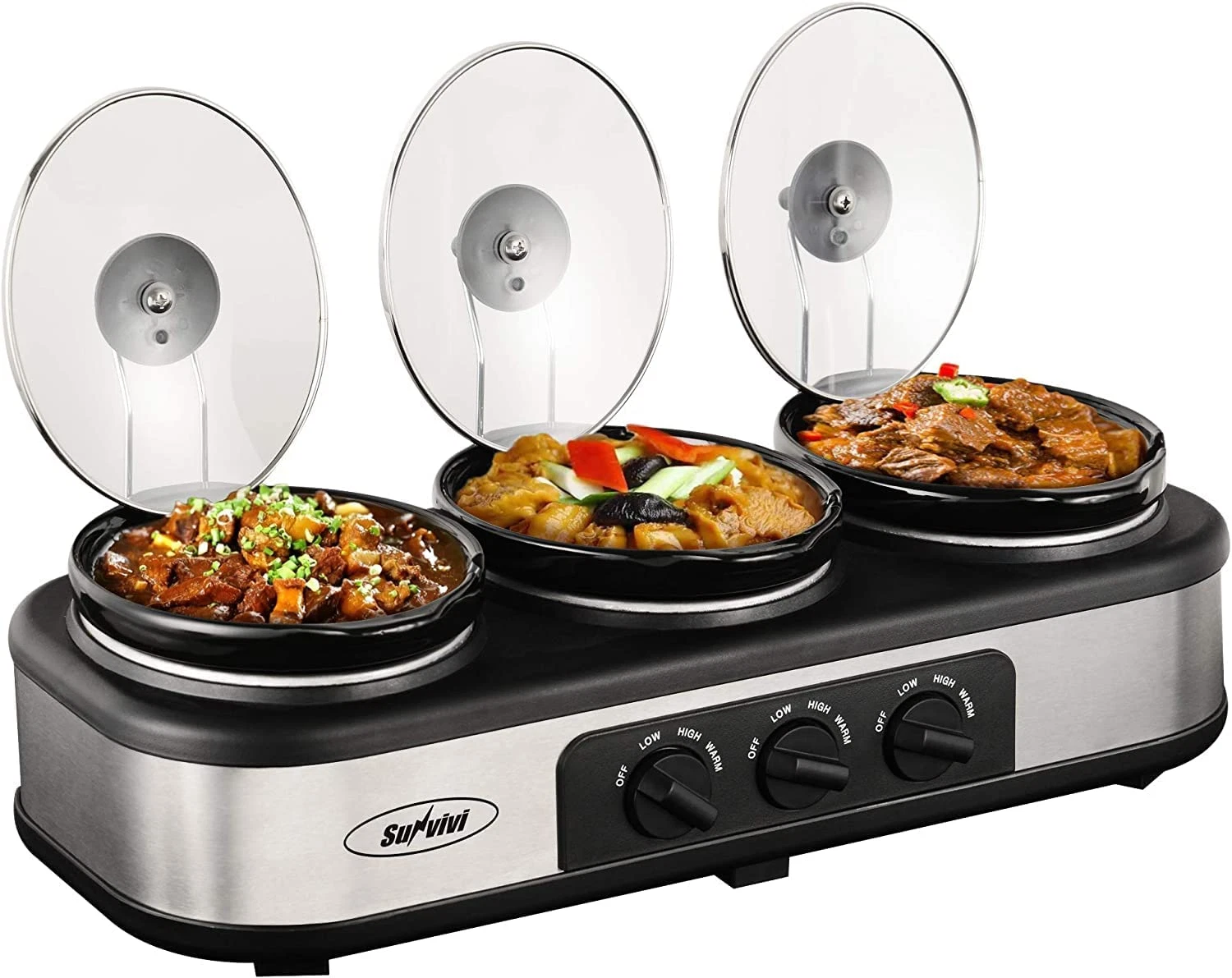 Triple Slow Cooker Buffet Server with 3 Ceramic Pots & Spoons - 4.5 QT
Opens in a new window or tab