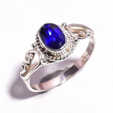 AAA Blue Sapphire Ring 925 silver Sterling Handmade Gemstone Boho Jewelry New