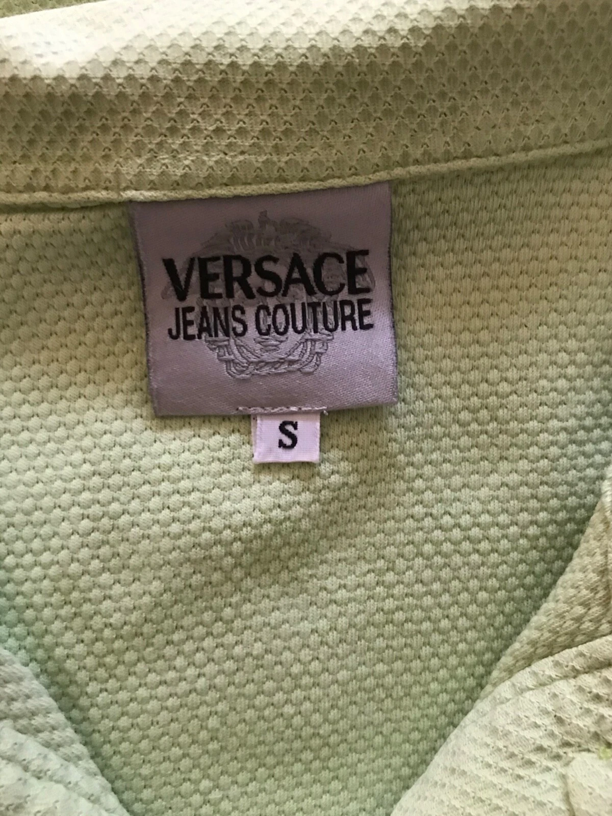 TOP VINTAGE VERSACE JEANS COUTURE VERDE LIME MANICA CORTA TAGLIA 8