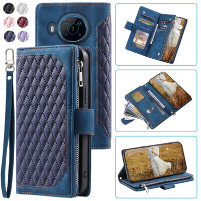Luxury Rhombic Leather Wallet Case Zipper Flip Card Phone Case For Nokia X100