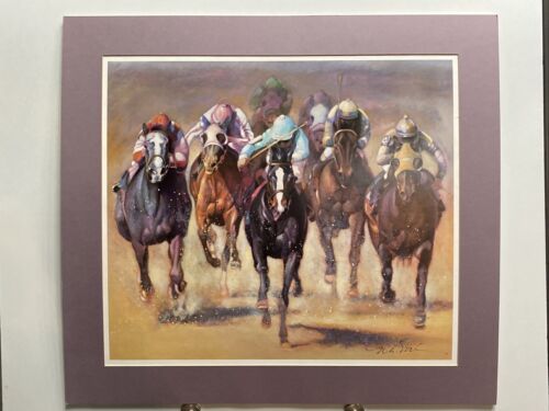 Large Matted Nancy Noel  GIFT HORSE Racing Art print NICE Mc2 - Picture 1 of 12