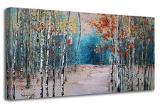 Ardemy White Birch Tree Canvas Wall Art Blue Forest Painting Landscape Pictur...