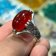 Natural 10 Carat Yemeni Brown Aqeeq Mens Ring Sterling Silver 925 Handmade