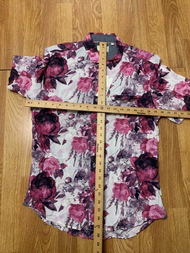 7 Diamonds Shirt Mens Medium White Floral Rose Journey Man Preppy Luxury Rayon - Picture 6 of 7