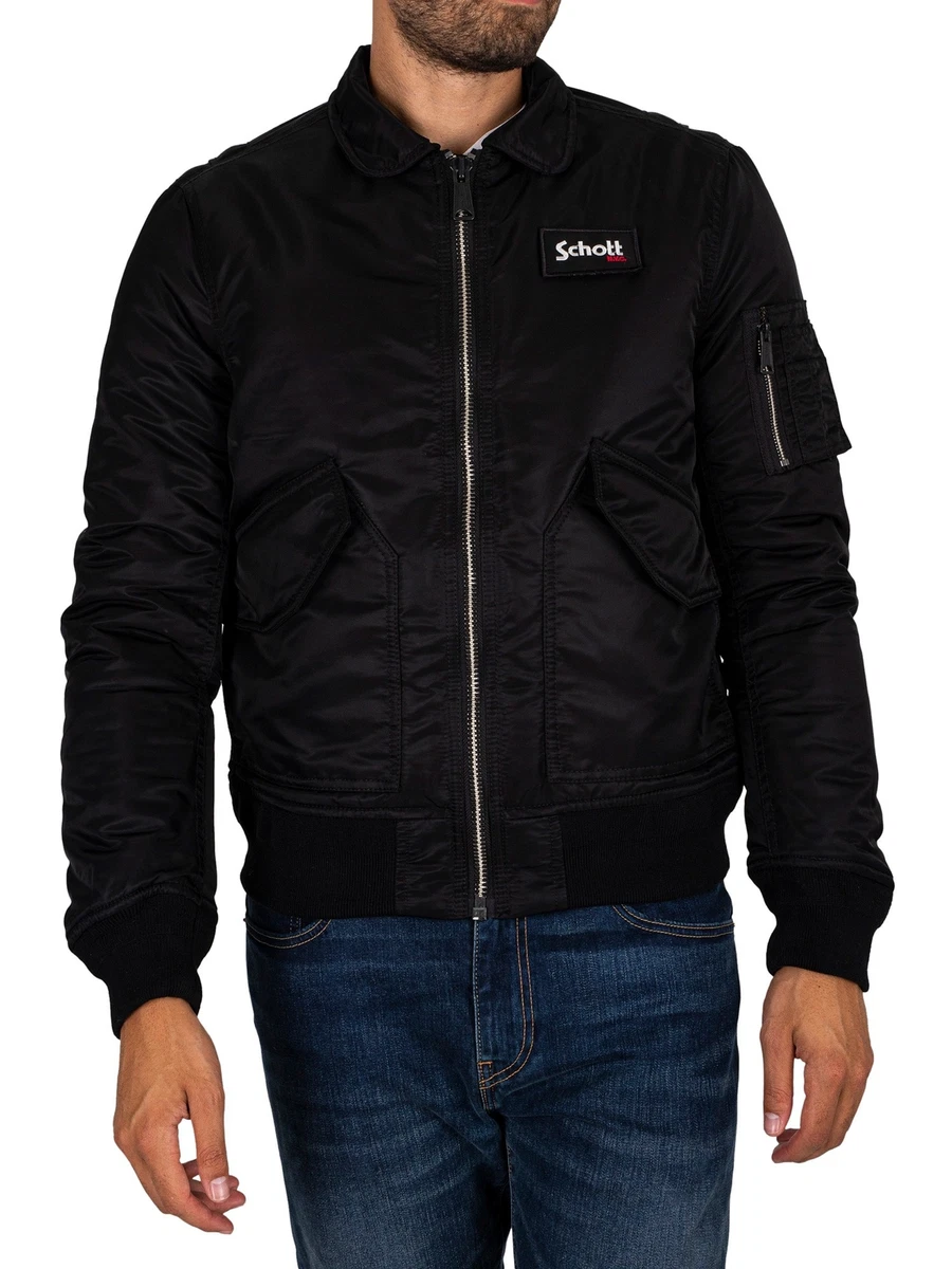 Schott Men s Removable Badge Bomber Jacket Black eBay