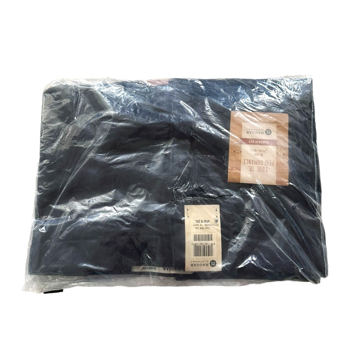 t Haggar Mens E-CLO Dress Pant 40x29 Navy Blue Straight No Iron