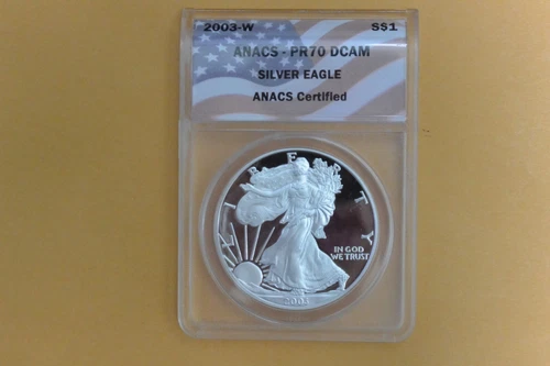2003-W AMERICAN EAGLE PROOF SILVER DOLLAR - ANACS PR70 DCAM