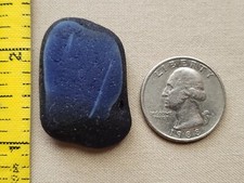 PURE BEACH SEA GLASS SURF TUMBLED SLAG BLUE DARK OCEAN FROSTED PENDANT RARE S1