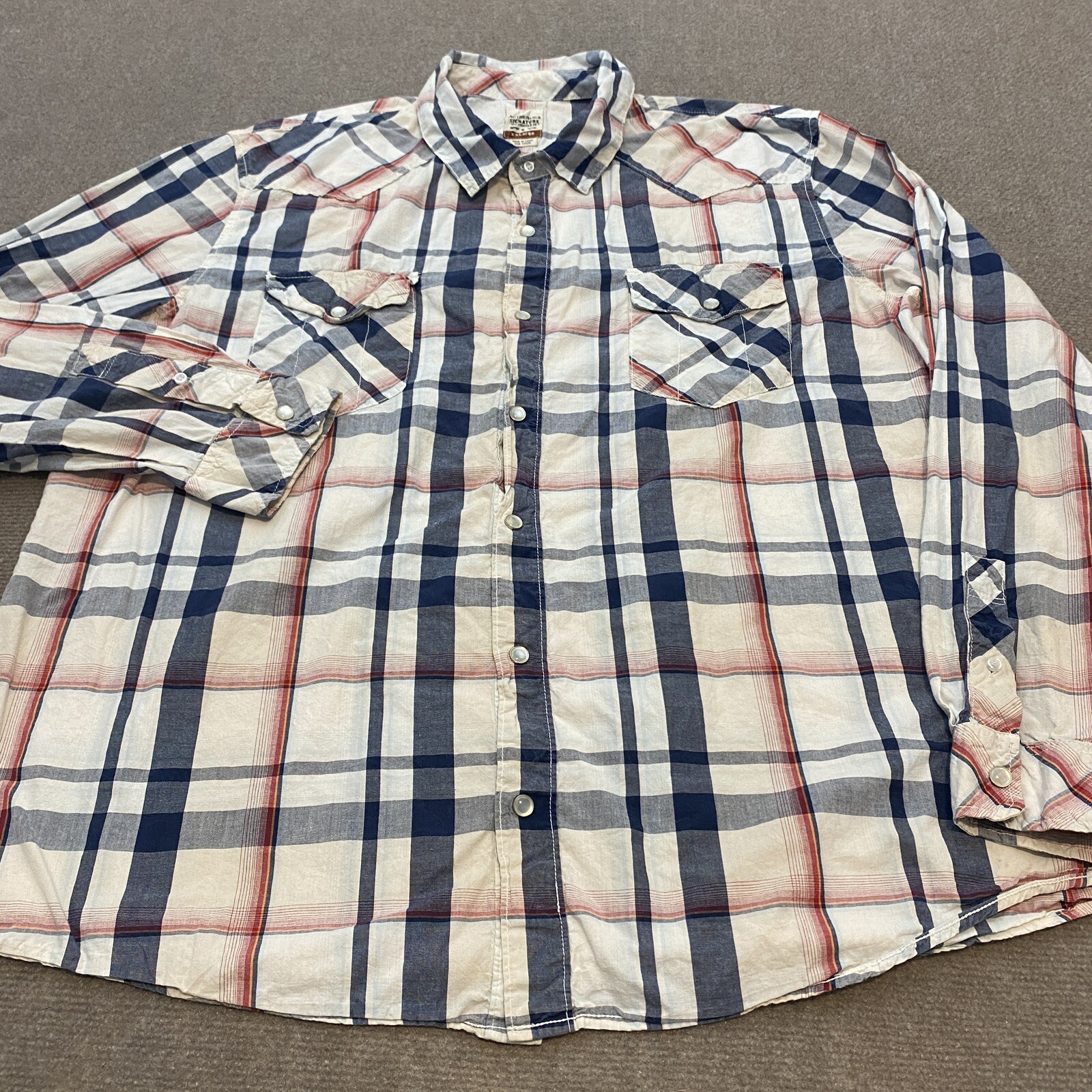 Levis Western Shirt Mens XXL Plaid Long Sleeve Pearl Snaps Cowboy Modern Logo
